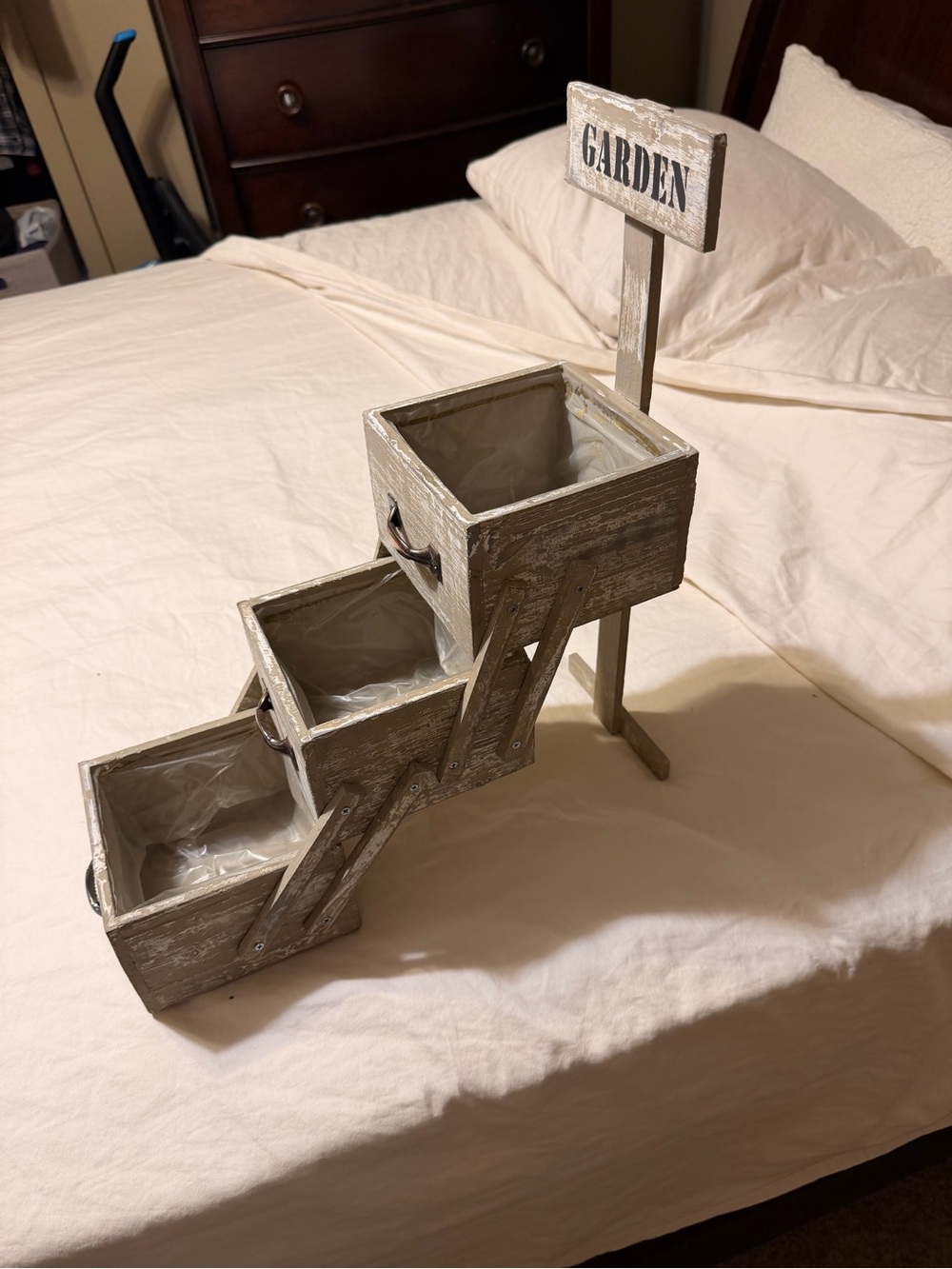 New Rustic Garden Step Planter - Weathered Gray- mini 3 tiered gardening planter